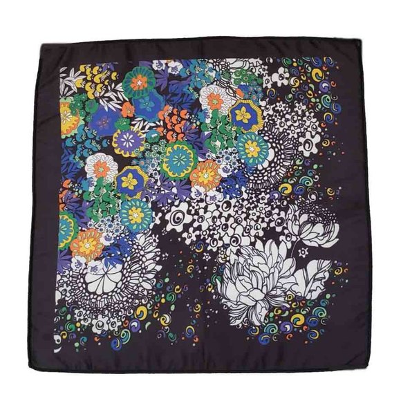 Gascoigne Silk Pocket Square Multicolor Floral Black Base Men's - Picture 1 of 1